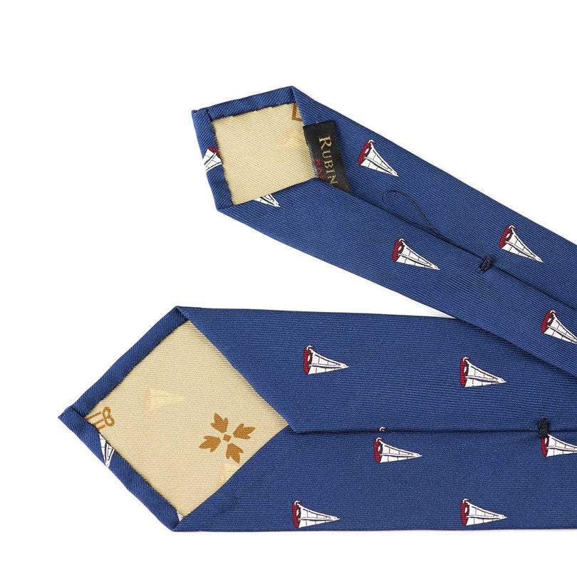 Rubinacci - Steel Blue Silk Twill Tie With Red Sail Print