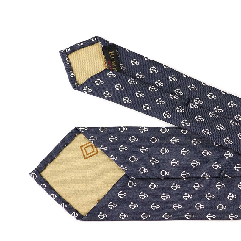 Rubinacci - Silk Twill Tie With White Anchor Print
