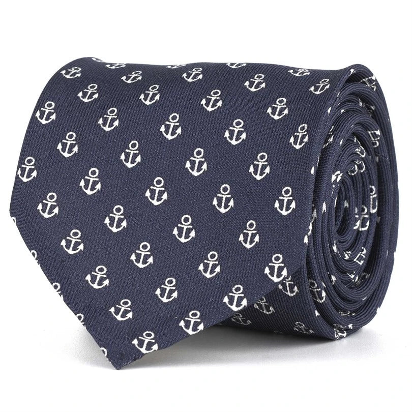 Rubinacci - Silk Twill Tie With White Anchor Print