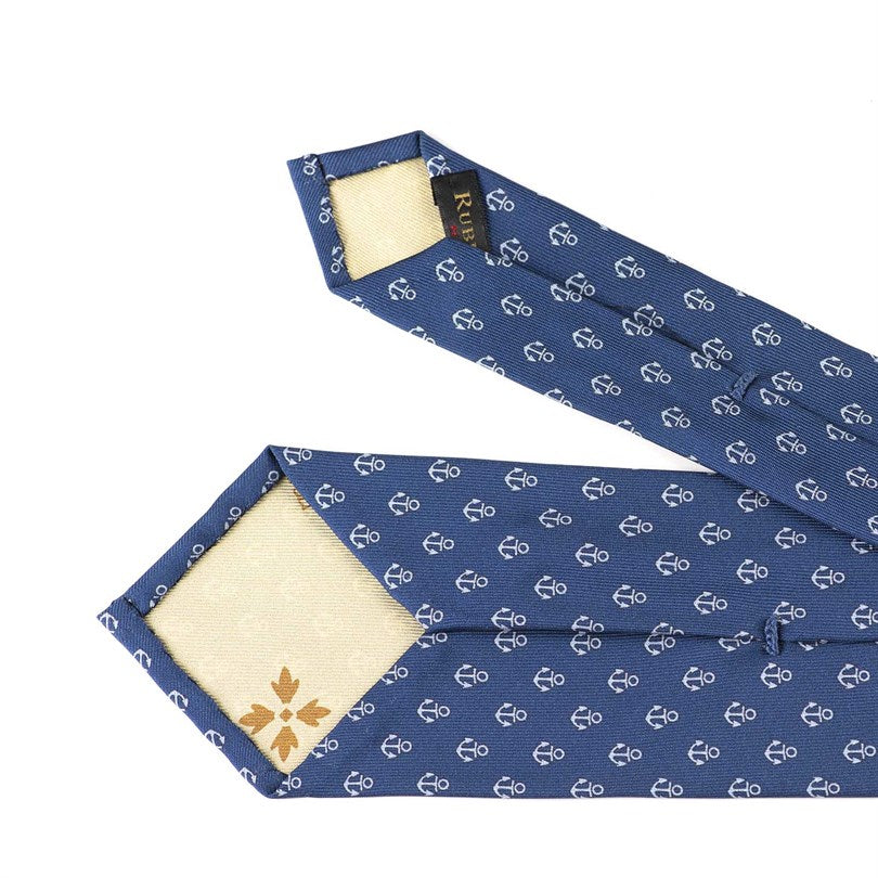 Rubinacci - Silk Twill Tie With Light Blue Anchor Print
