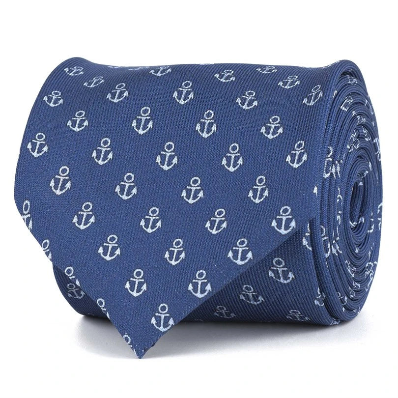 Rubinacci - Silk Twill Tie With Light Blue Anchor Print