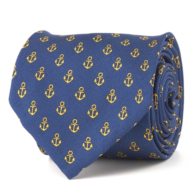 Rubinacci - Silk Twill Tie With Yellow Anchor Print