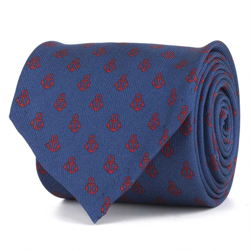 Rubinacci - Silk Twill Tie With Red Anchor Print Rubinacci