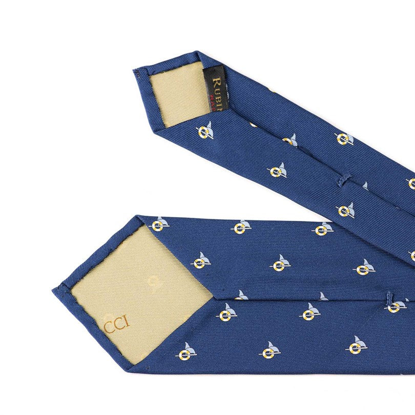 Rubinacci - Light Blue Silk Twill Tie With Dolphin Print Rubinacci