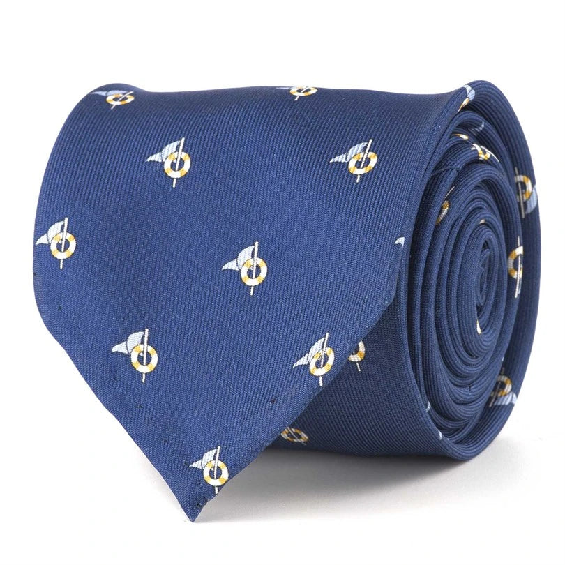 Rubinacci - Light Blue Silk Twill Tie With Dolphin Print Rubinacci