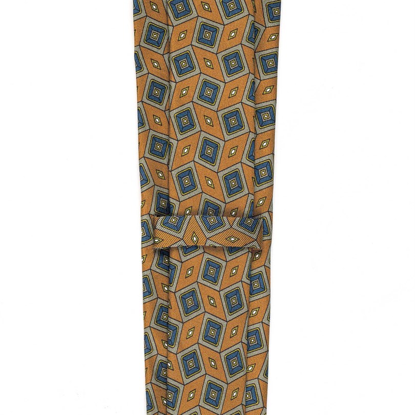 Rubinacci – Orange Silk Twill Tie With Geometric Print