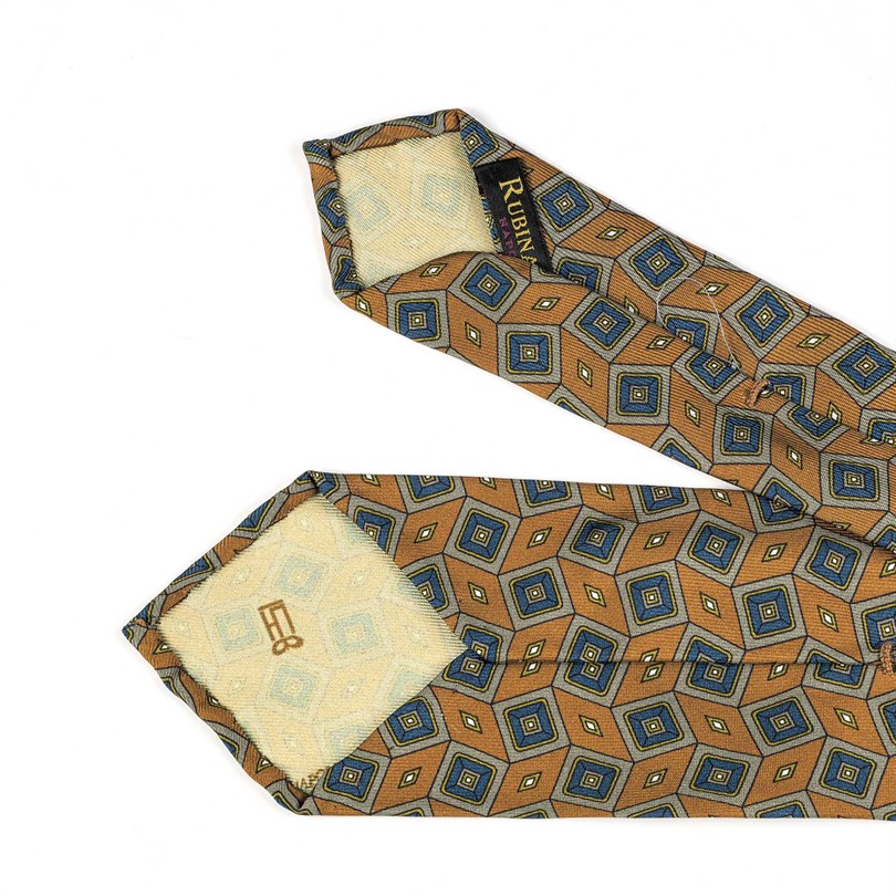 Rubinacci – Orange Silk Twill Tie With Geometric Print
