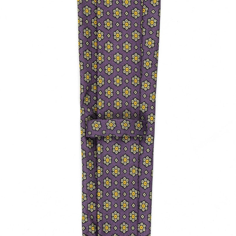 Rubinacci – Wine Silk Twill Tie With Floral Print Rubinacci