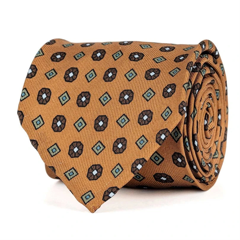 Rubinacci - Orange Silk Twill Tie With Geometric Print