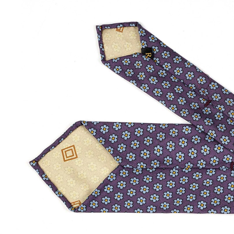 Rubinacci – Wine Silk Twill Tie With Floral Print Rubinacci