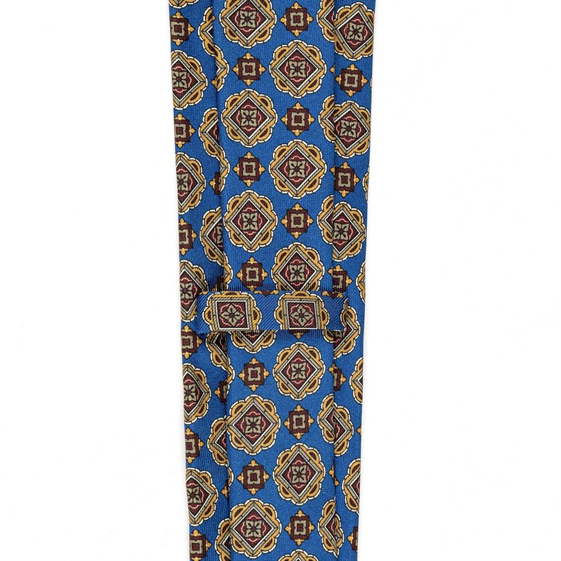 Rubinacci – Blue Silk Twill Tie With Geometric Print Rubinacci