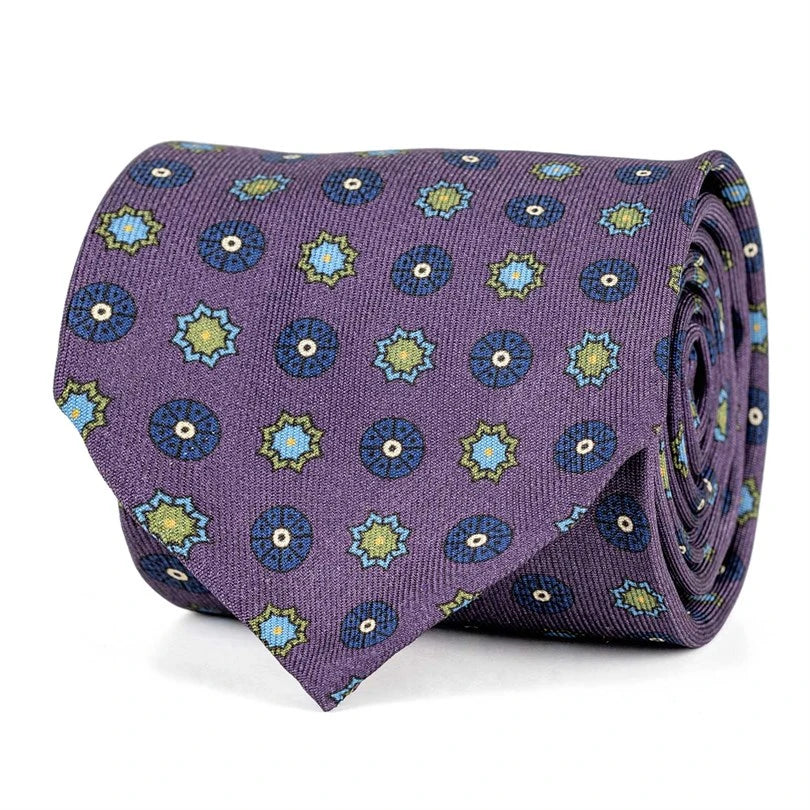 Rubinacci – Wine Silk Twill Tie With Floral Print
