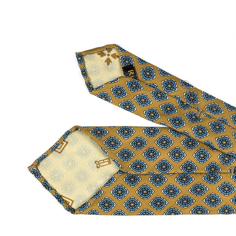 Rubinacci - Mustard Silk Twill Tie With Geometric Print Rubinacci