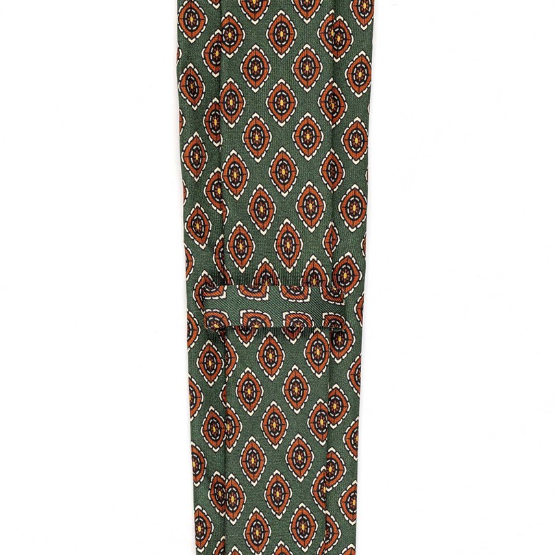 Rubinacci - Green Silk Twill Tie With Geometric Print Rubinacci
