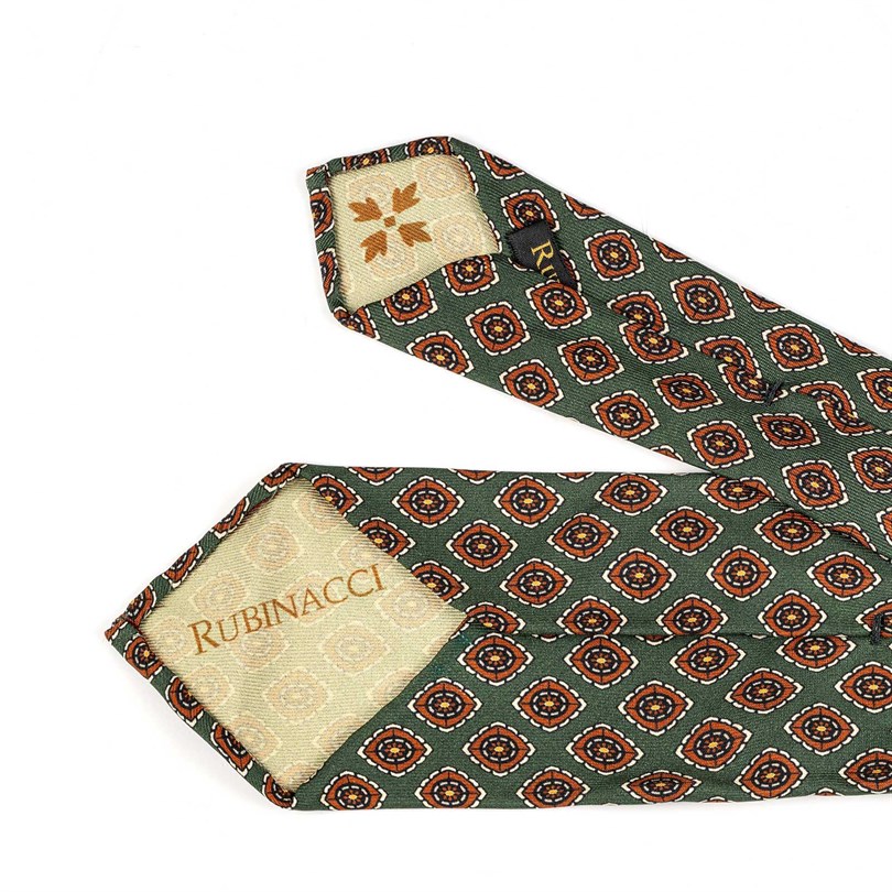 Rubinacci - Green Silk Twill Tie With Geometric Print Rubinacci