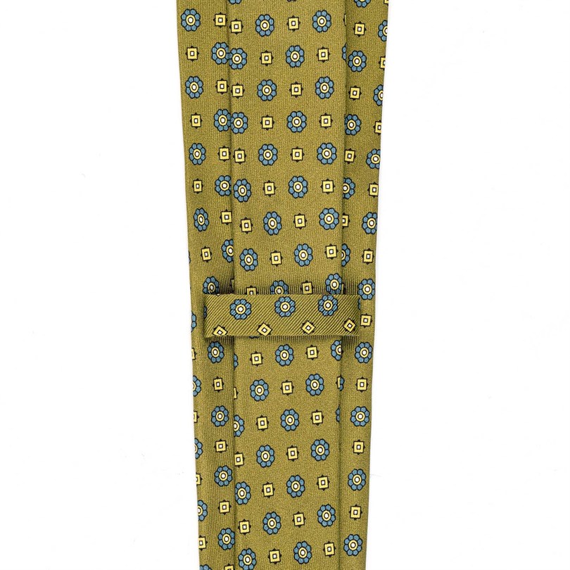 Rubinacci - Mustard Silk Twill Tie With Floral Print Rubinacci