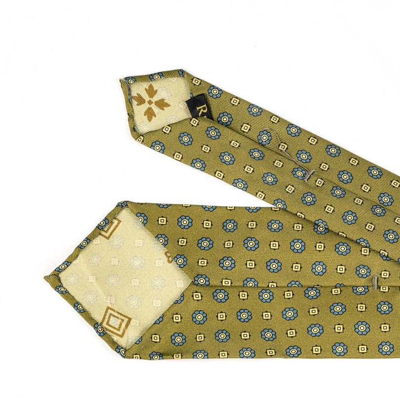 Rubinacci - Mustard Silk Twill Tie With Floral Print Rubinacci