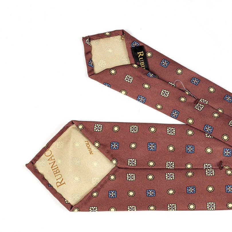 Rubinacci - Brick-Colored Silk Twill Tie With Floral Print