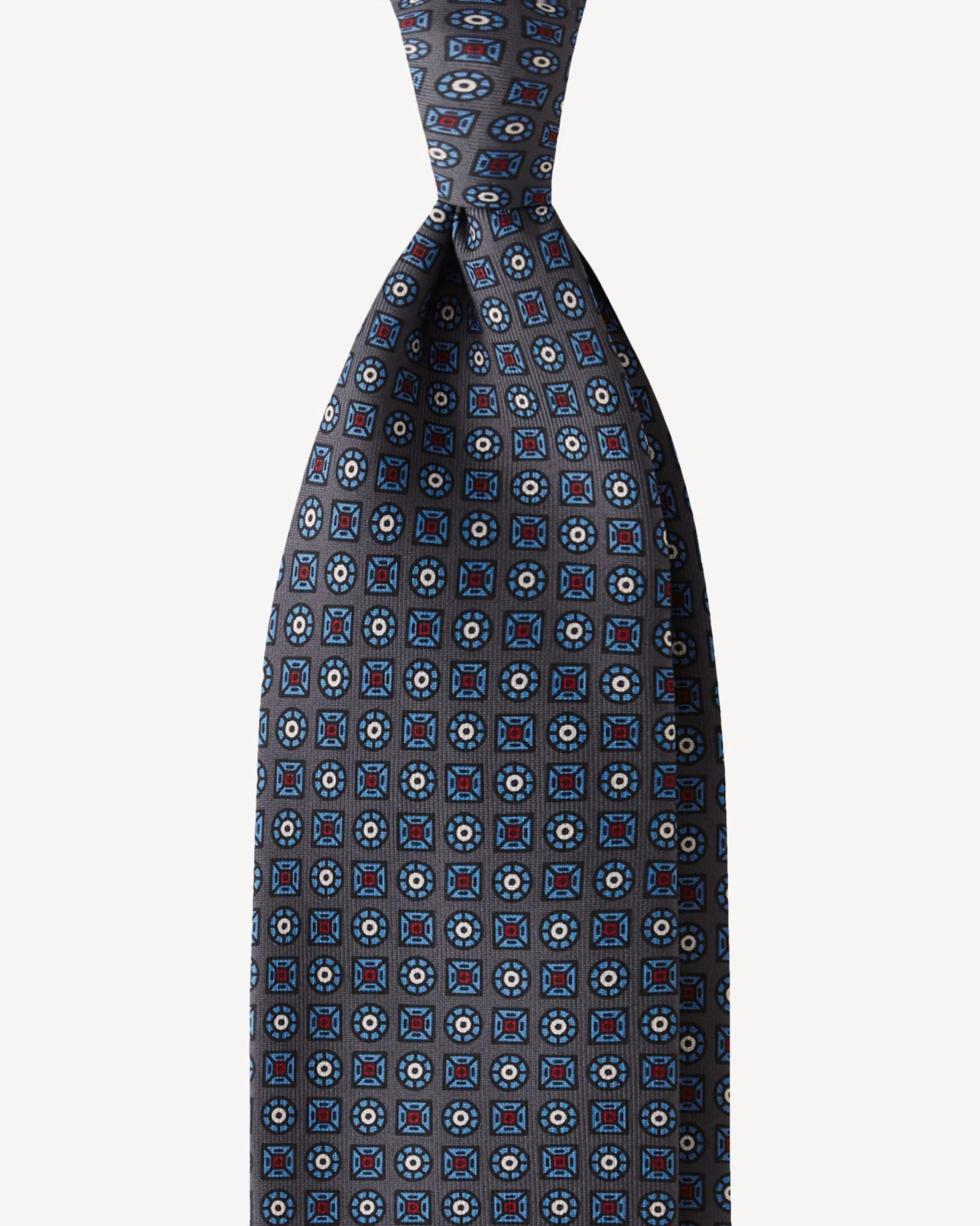 Viola Milano - Artisan Floral Handprinted SELFTIPPED SILK TIE - Grey