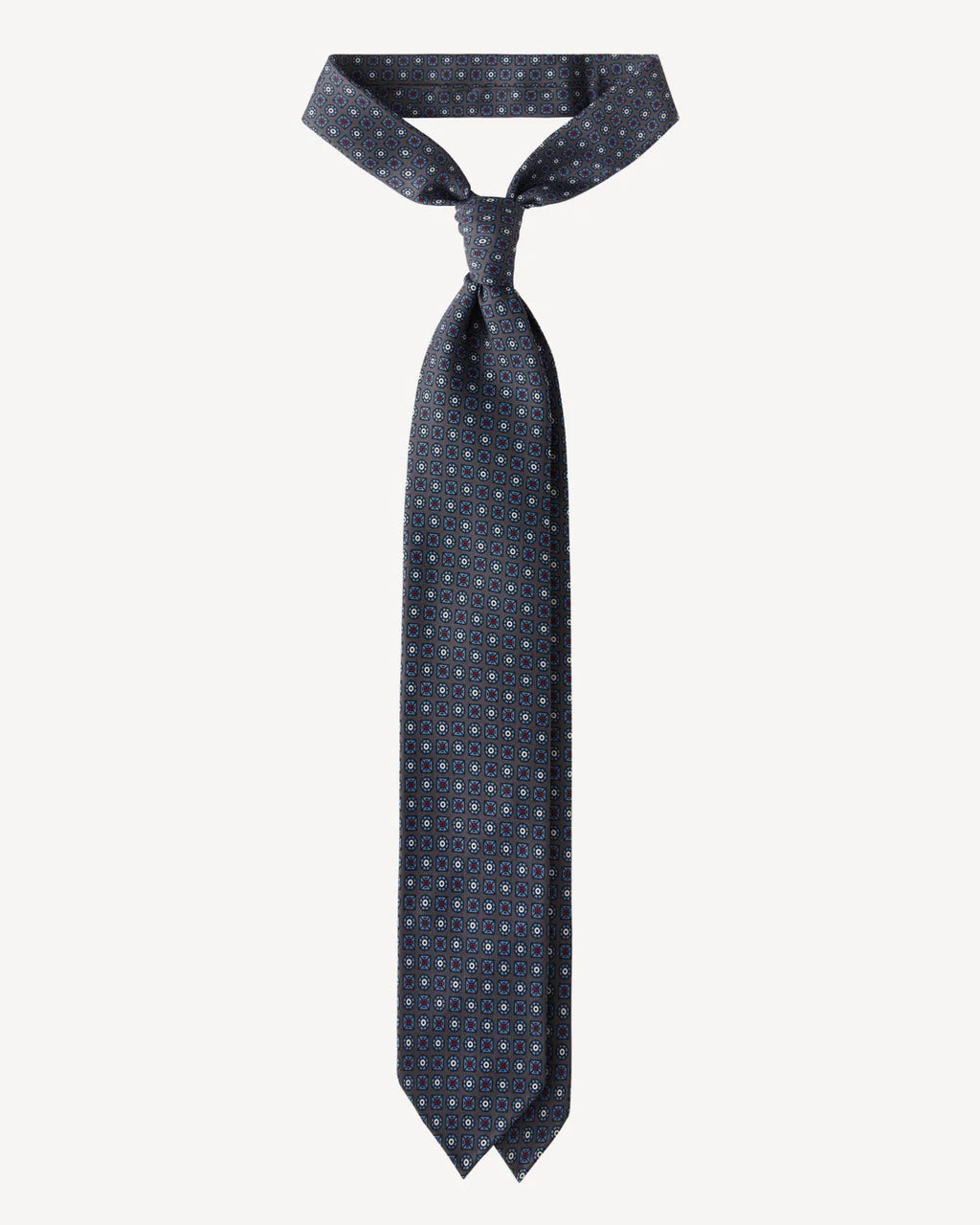 Viola Milano - Artisan Floral Handprinted SELFTIPPED SILK TIE - Grey
