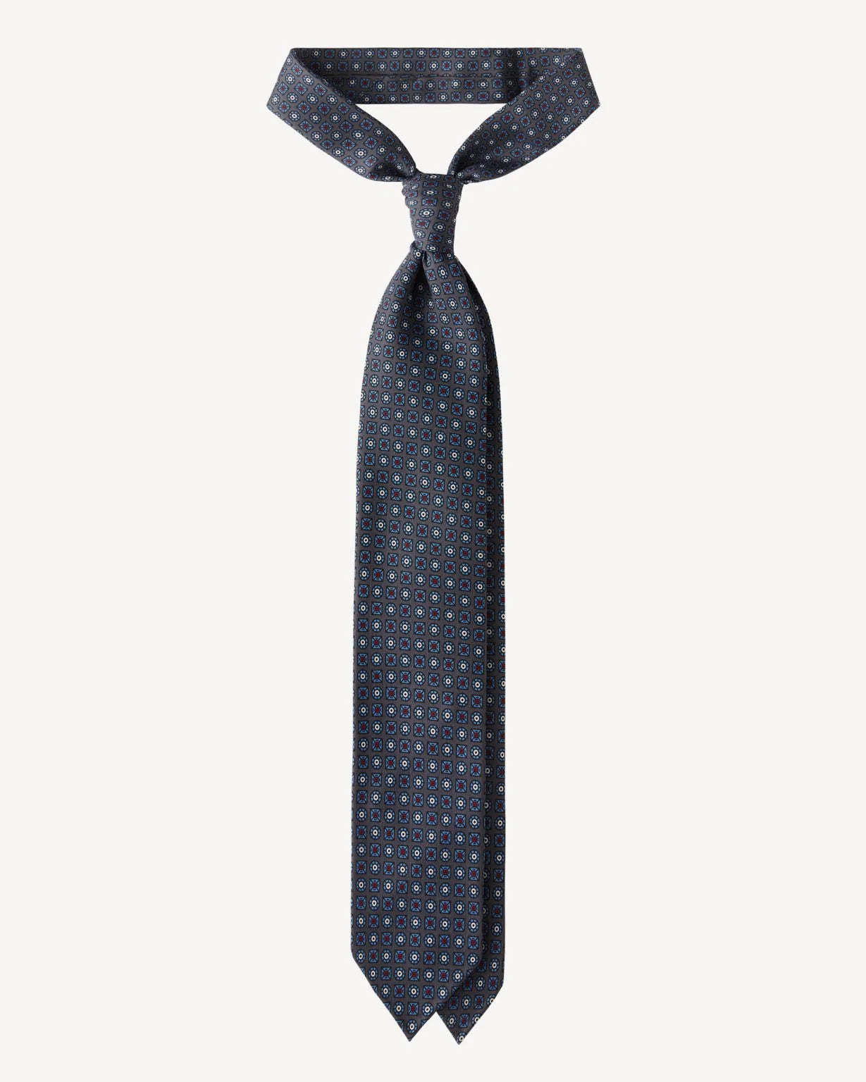 Viola Milano - Artisan Floral Handprinted SELFTIPPED SILK TIE - Grey