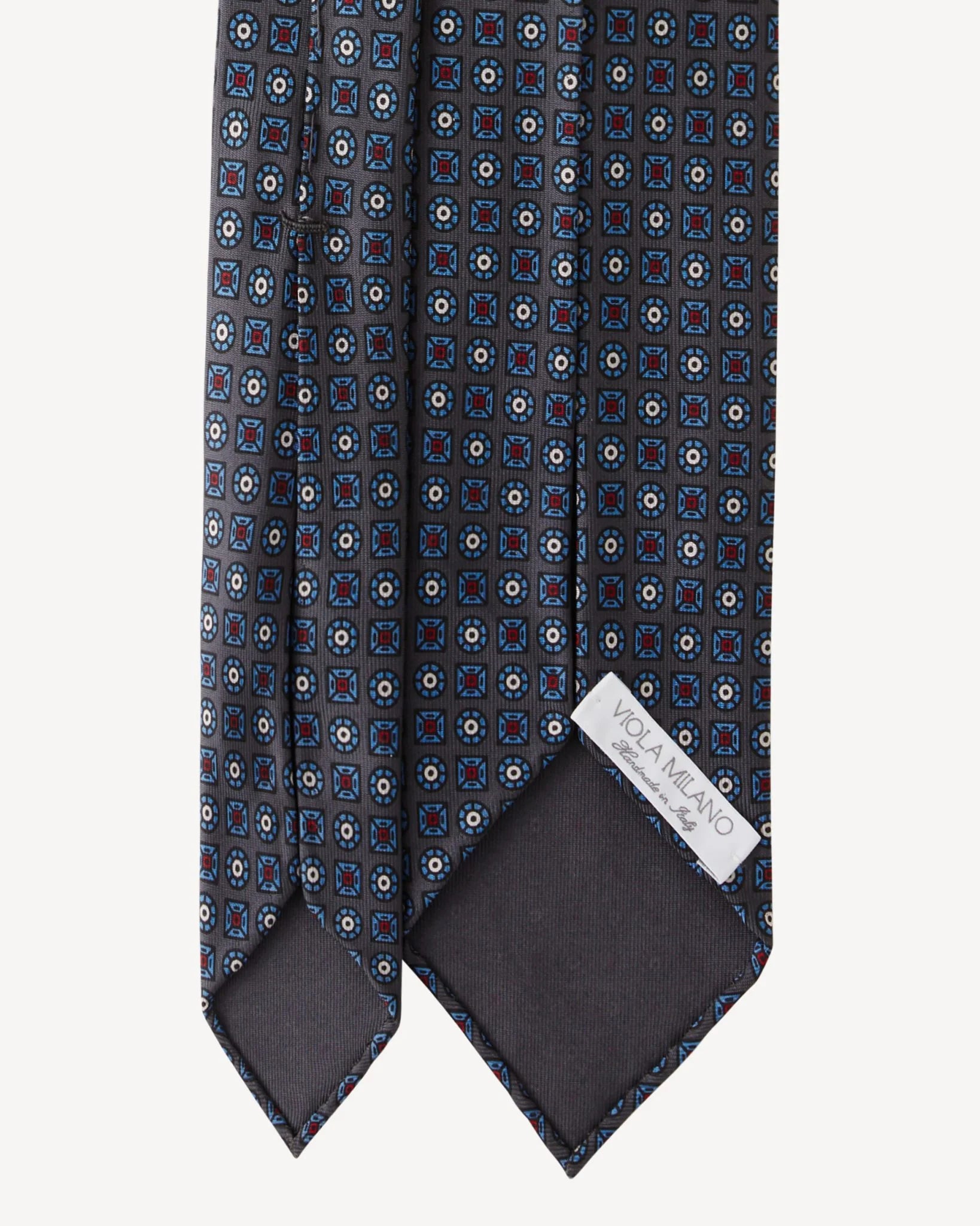 Viola Milano - Artisan Floral Handprinted SELFTIPPED SILK TIE - Grey