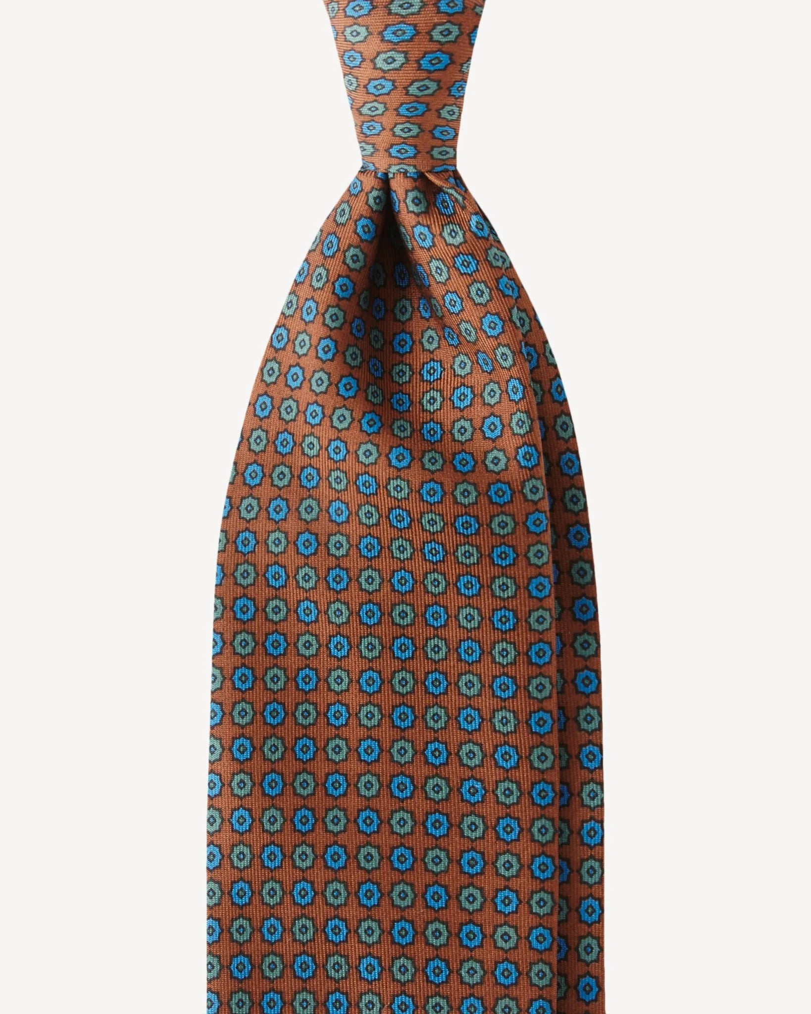 Viola Milano - Floral Pattern Handprinted Selftipped SILK TIE - Bronz