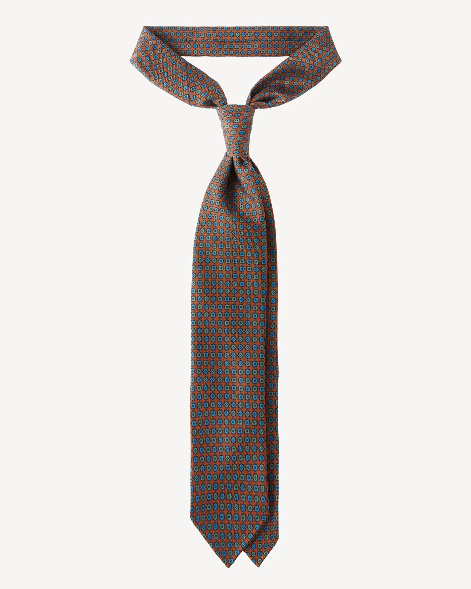 Viola Milano - Floral Pattern Handprinted Selftipped SILK TIE - Bronz