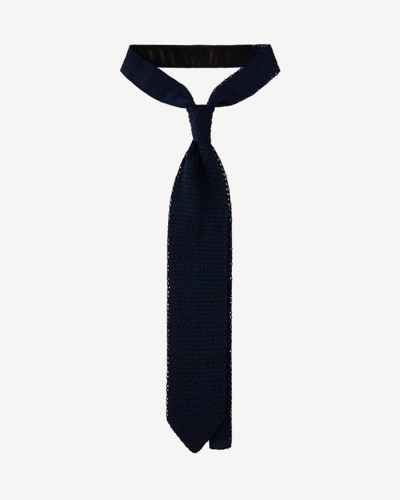 Viola Milano - Knitted Solid V-end Silk Tie - Navy