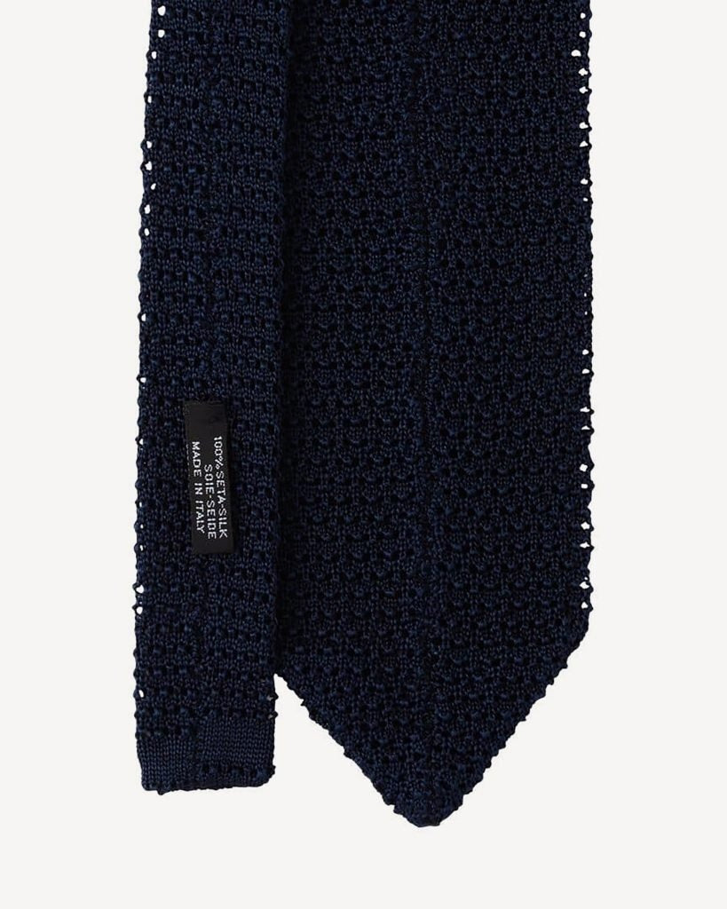 Viola Milano - Knitted Solid V-end Silk Tie - Navy