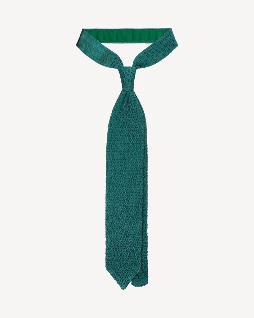 Viola Milano - Knitted Solid V-end Silk Tie - Fall Green Viola Milano