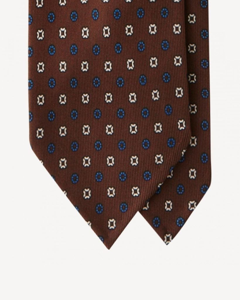 Viola Milano - Mixed Floral 3-Fold Handprinted Silk Tie - Brown