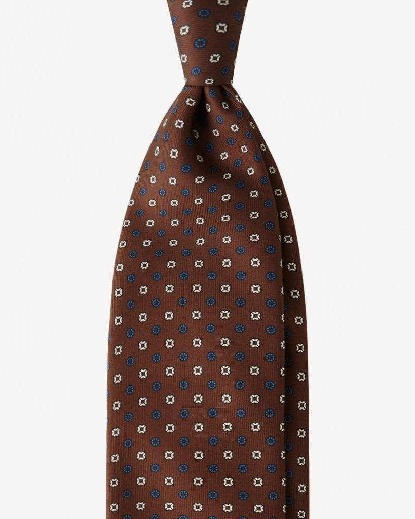 Viola Milano - Mixed Floral 3-Fold Handprinted Silk Tie - Brown