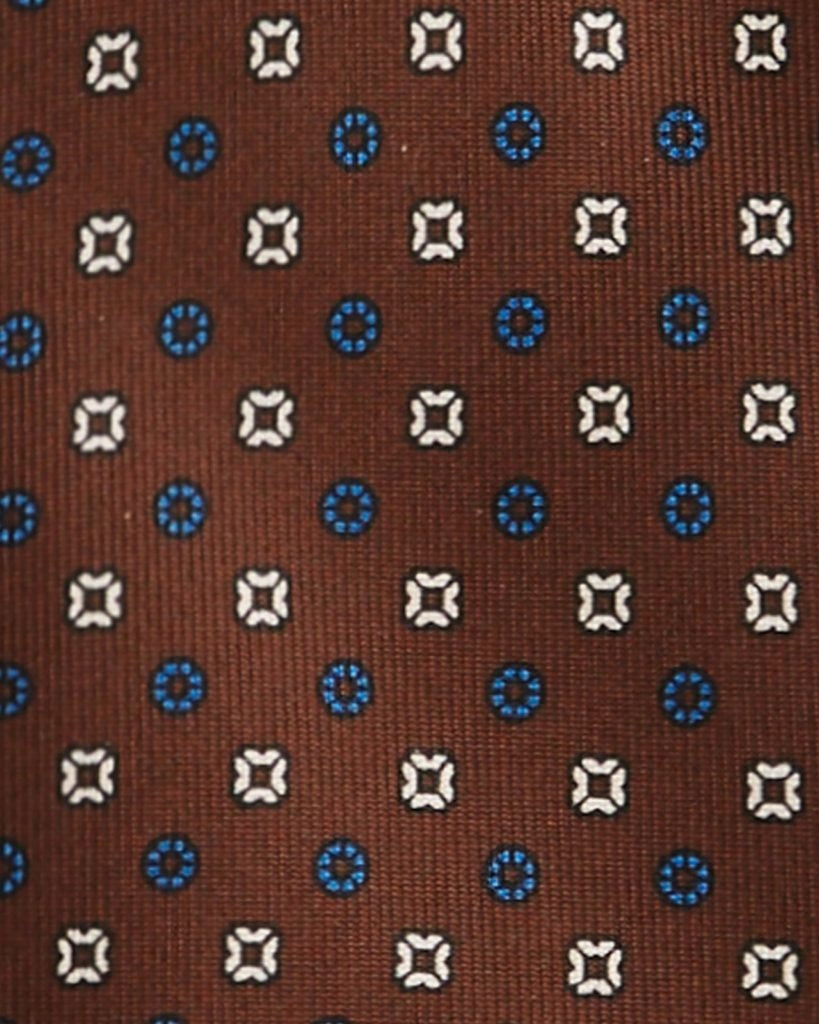 Viola Milano - Mixed Floral 3-Fold Handprinted Silk Tie - Brown