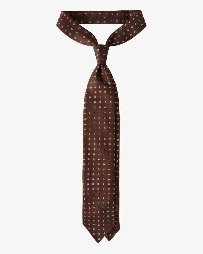 Viola Milano - Mixed Floral 3-Fold Handprinted Silk Tie - Brown