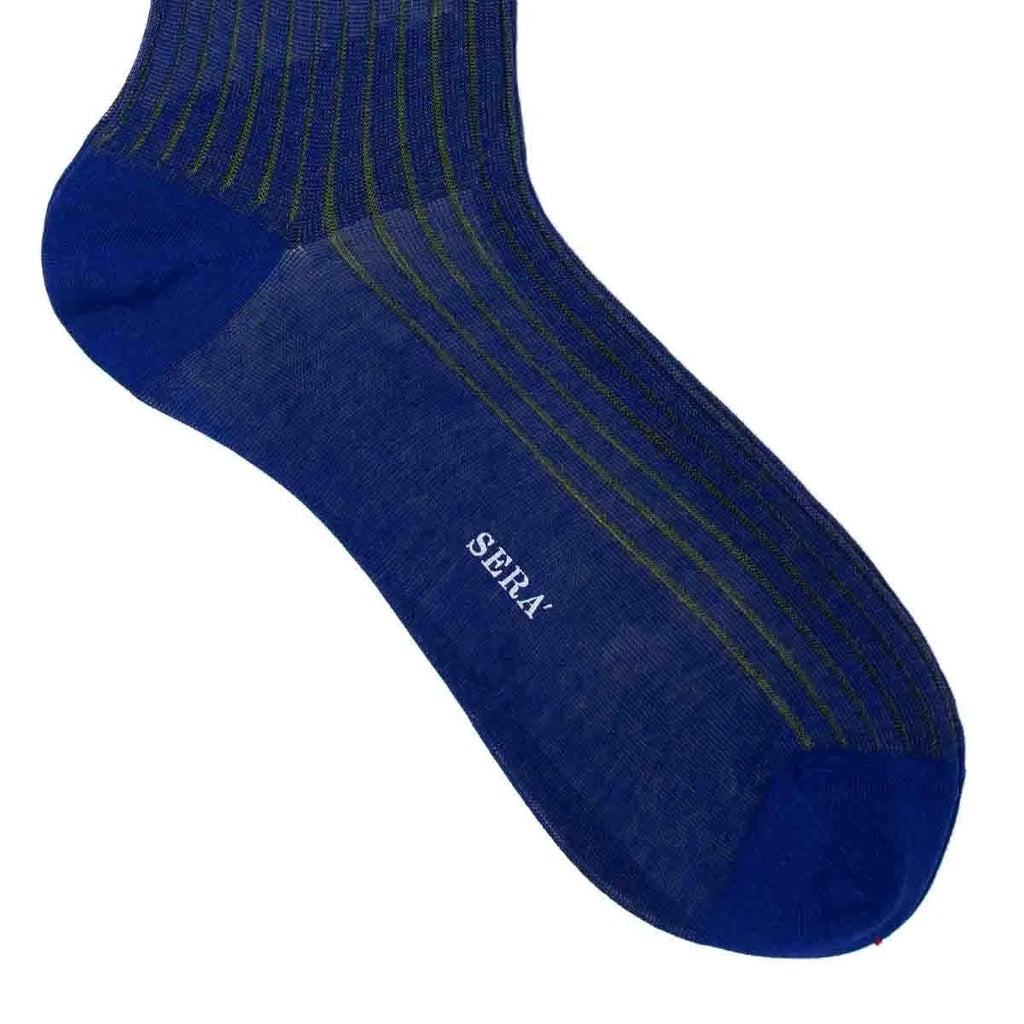 Sera  Fine Silk - Knee Length Socks -Navy & Royal Blue Striped Cotton Socks