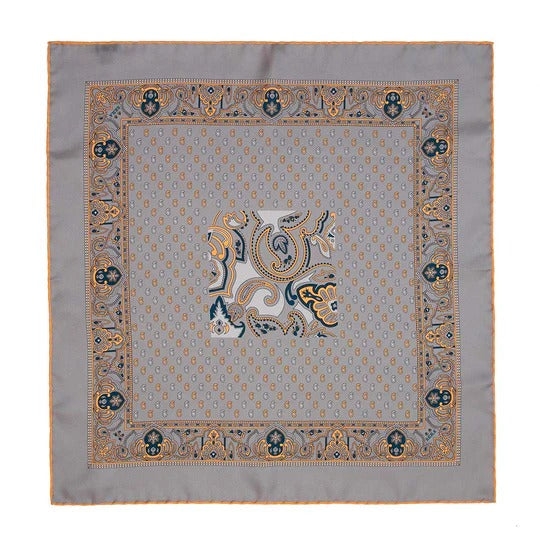 Sera  Fine Silk - Big Paisley Grey Silk Bandana