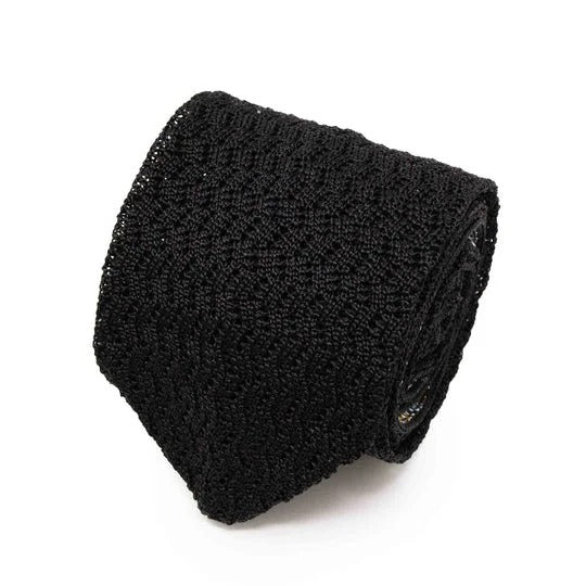 Sera  Fine Silk - Black Zig Zag Knitted Tie