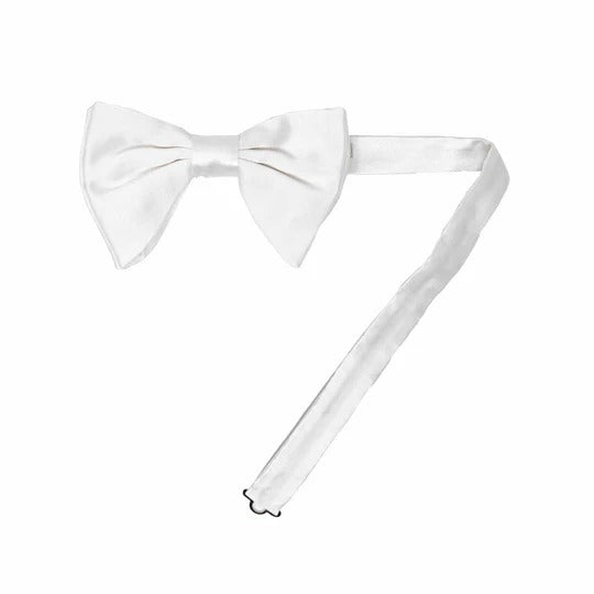 Sera  Fine Silk - White Silk Satin Bow Tie, Pre-tied Butterfly