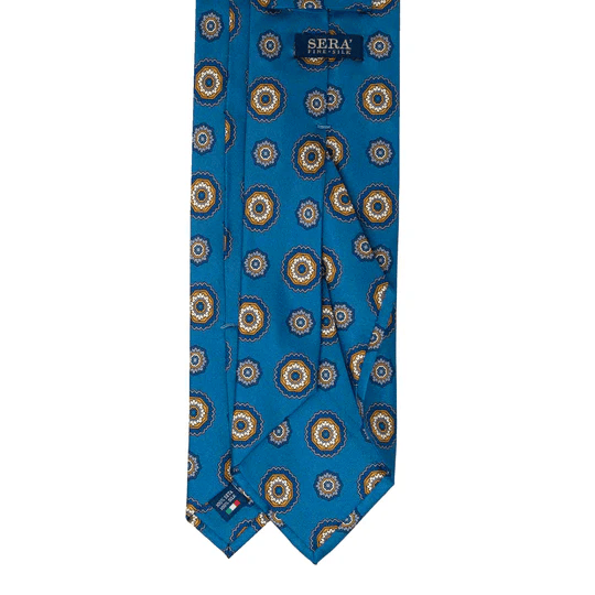 Sera  Fine Silk - Blue with Yellow Medallions Silk Tie Sera Fine Silk
