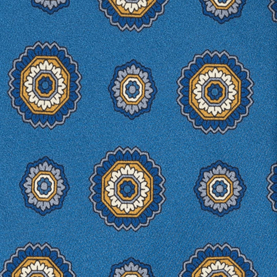 Sera  Fine Silk - Blue with Yellow Medallions Silk Tie