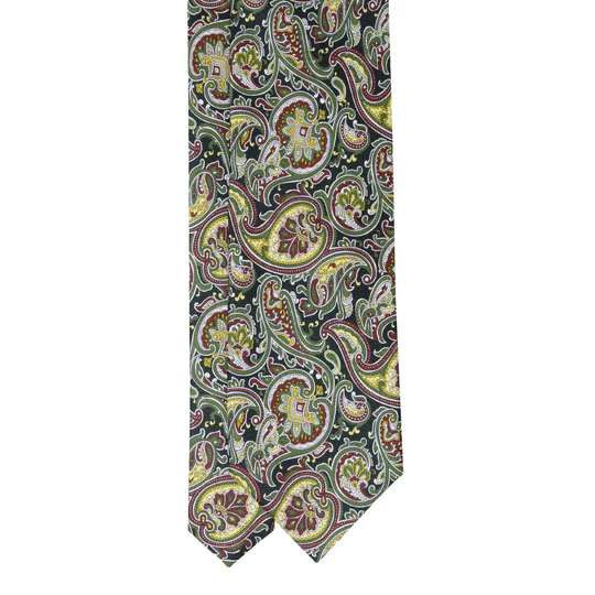 Sera  Fine Silk - Green and Yellow Big Paisley Silk Tie