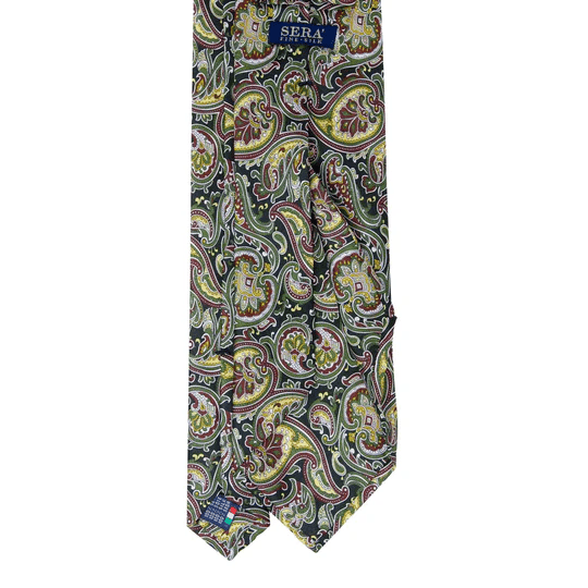Sera  Fine Silk - Green and Yellow Big Paisley Silk Tie