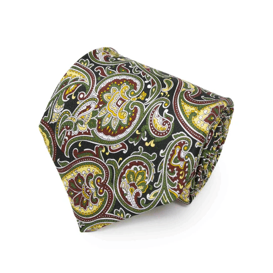 Sera  Fine Silk - Green and Yellow Big Paisley Silk Tie