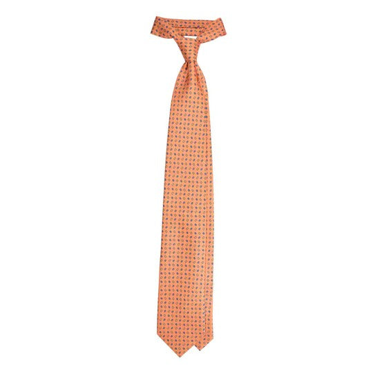 Sera  Fine Silk - Orange Silk Tie with Blue and Yellow Squares