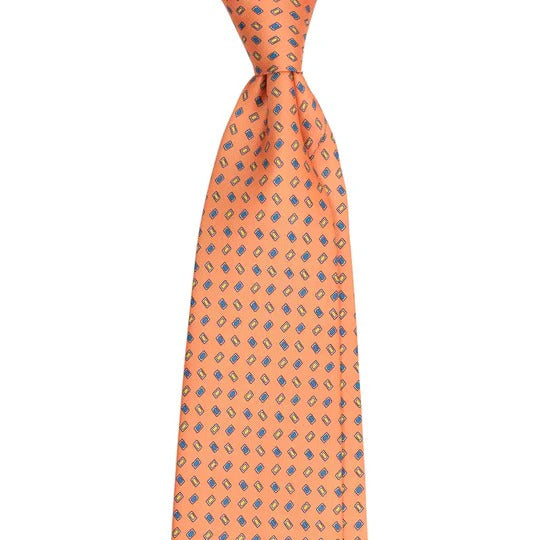 Sera  Fine Silk - Orange Silk Tie with Blue and Yellow Squares