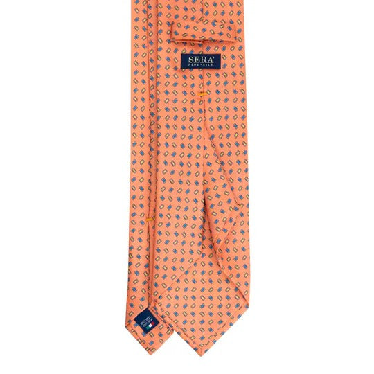 Sera  Fine Silk - Orange Silk Tie with Blue and Yellow Squares