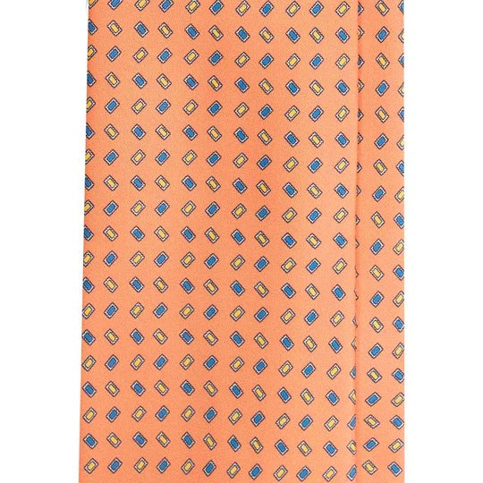 Sera  Fine Silk - Orange Silk Tie with Blue and Yellow Squares
