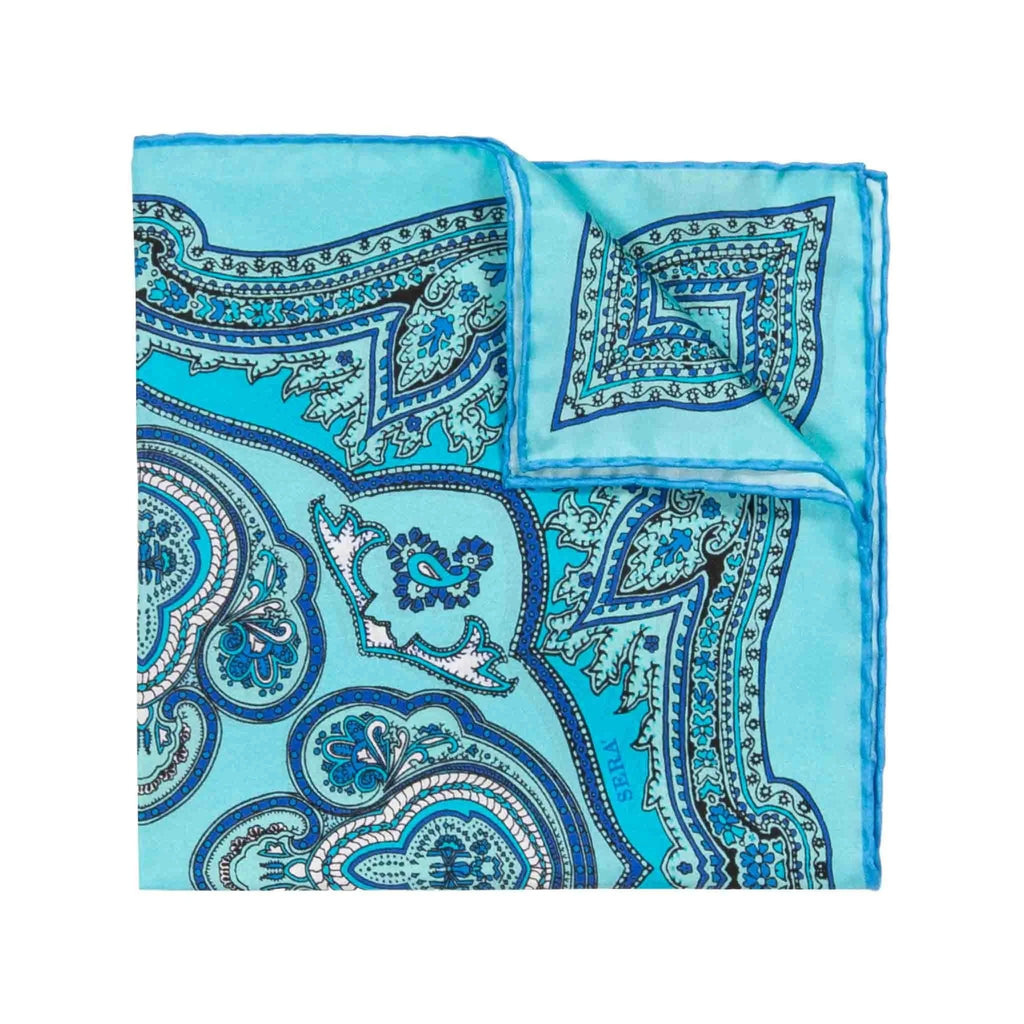 Sera  Fine Silk - Panarea Teal Pocket Square