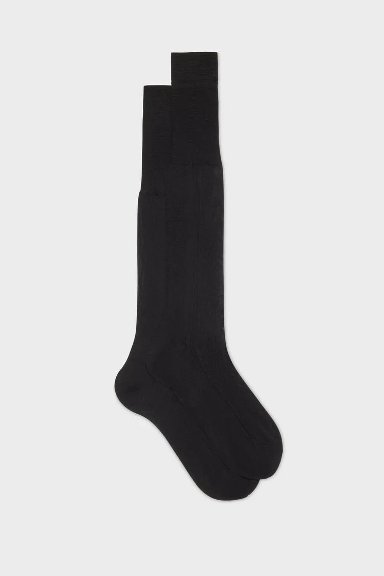 Bresciani - Knee Length Socks - Celio 100% Silk  - Black - (014)